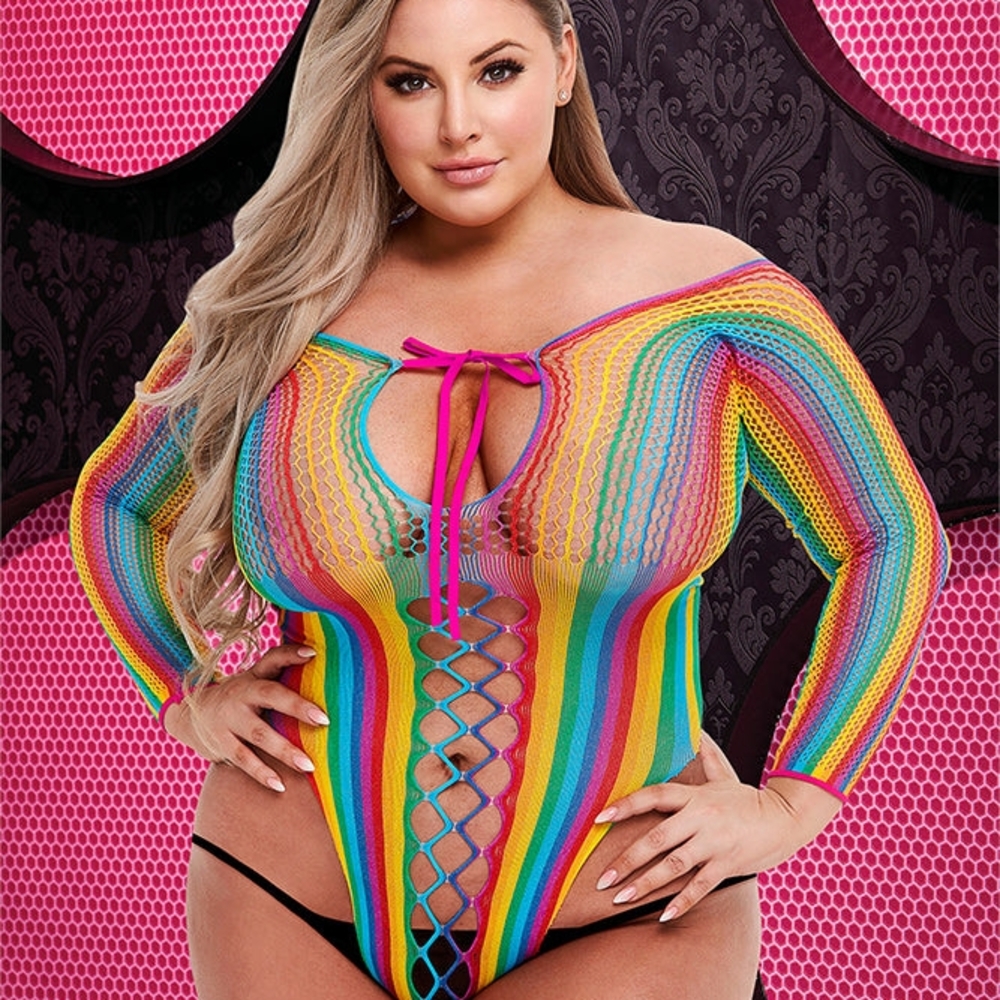 Rainbow Fishnet Bodysuit